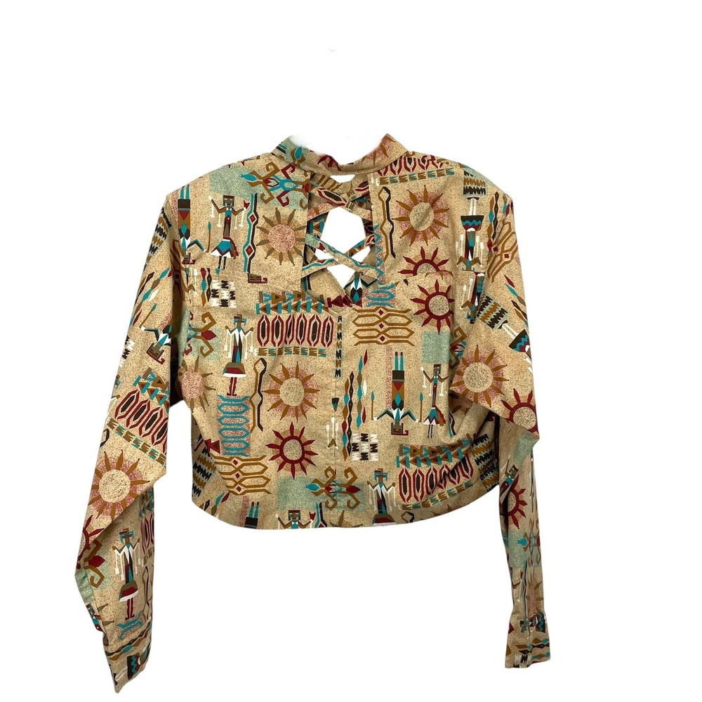 Vintage Wrangler aztec print crop shirt top Size L‎ western cowgirl rodeo - Picture 6 of 8